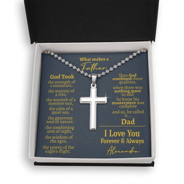 Personalized What Makes A Father Ball Chain Cross Necklace - Love You This Much